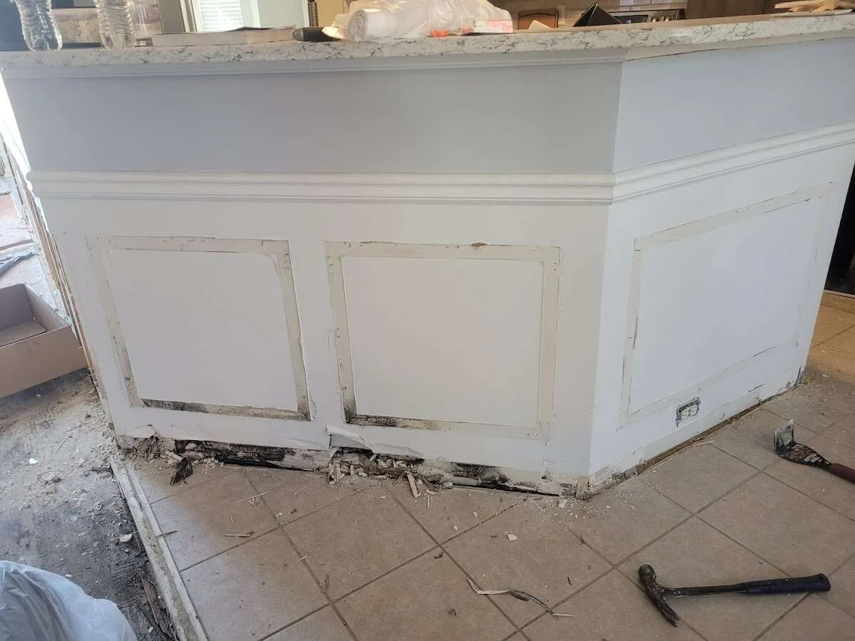 Water damage and mold on kitchen during Storm Damage Restoration in Hitchcock